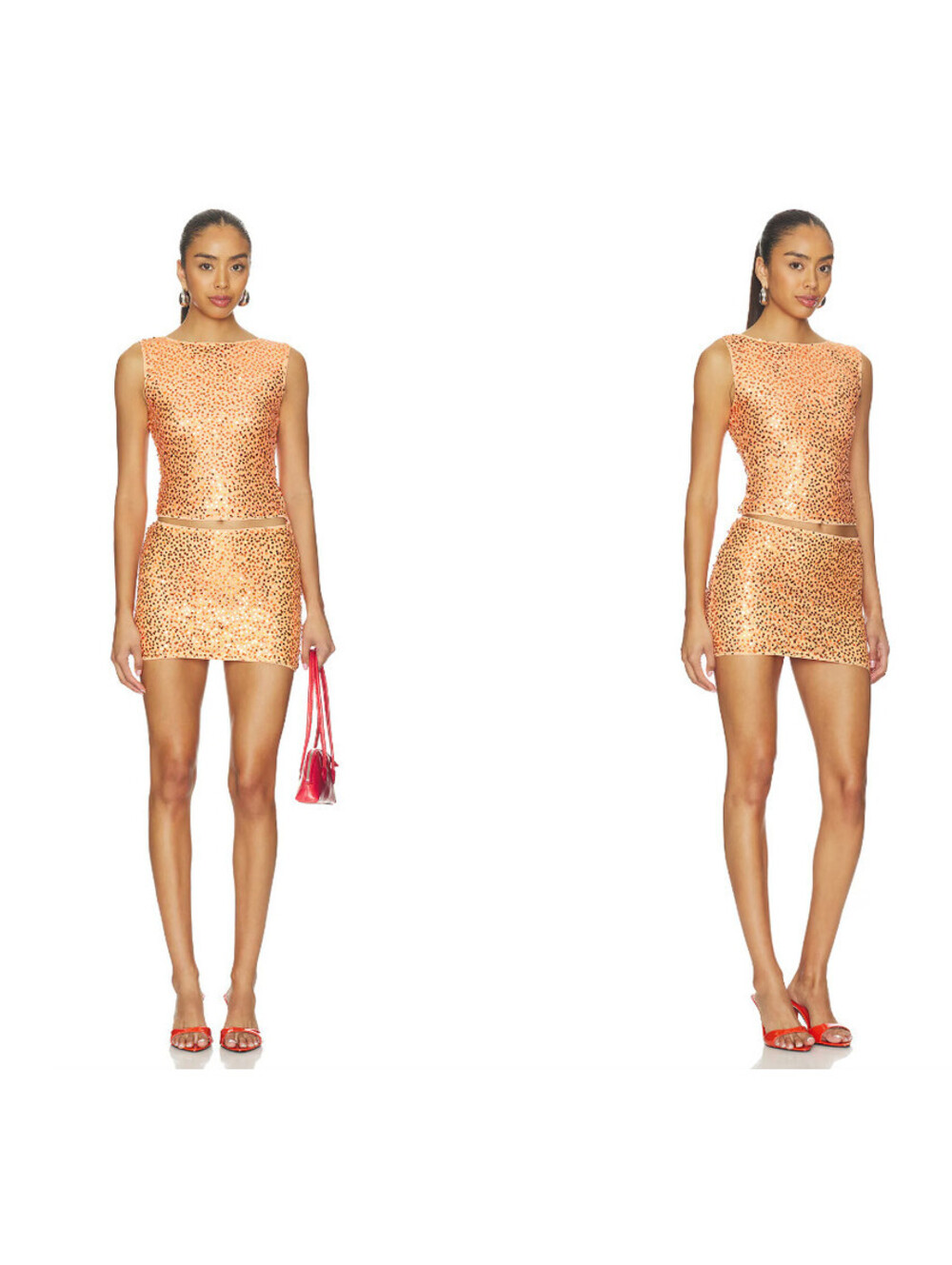 Superdown Mylah Mini Skirt Set Sequin embellished orange size XL NWT $98msrp